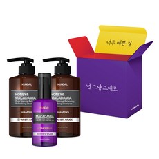 KUNDAL 昆黛爾 蜂蜜夏威夷果洗髮精 2瓶入+護髮精華液禮物組合 白麝香, 1組