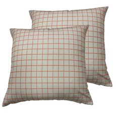 J&N 精緻格紋十字印花抱枕2件組 外套可拆洗, 橘色