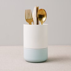 BOWLBOWL 韓國製 復古系列 瀝水餐具筒 M, 牛奶白 + 天空藍, 1個