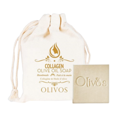 OLIVOS 奧莉芙的橄欖手工皂 嫩膚膠原蛋白橄欖油手工皂 附隨身束口袋, 150g, 1個