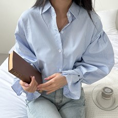 Goodif 女款時尚可愛寬鬆條紋襯衫