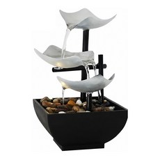 COMET 流水飾品 USB現代簡約居家流水擺件 附贈變壓器 JR001, 水轉銀來 黑色 + 銀色