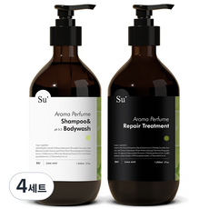 수오가닉 아로마 퍼퓸 라임민트 샴푸워시 1050ml + 트리트먼트 1050ml 세트, 4세트