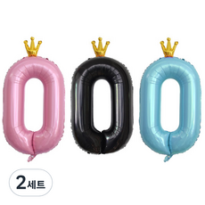 joyparty 鋁箔皇冠數字大 0 氣球 3件組, 藍色, 黑色, 粉紅色, 2套