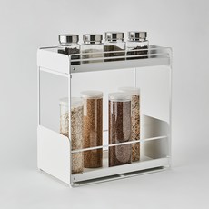 HANSSEM SOK 基本款滑動式調味罐收納架 2層, 白色, 1個