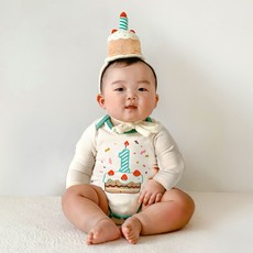 韓國 ikii 嬰幼兒週歲紀念生日慶祝禮物 連身衣 + 蛋糕帽套組 長袖 禮物包裝 + 提袋