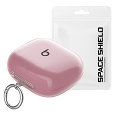 SPACE SHIELD Powerbeats Fit 相容 TPU 鎖扣 O 型環鑰匙圈保護殼, 透明粉紅色, 1個