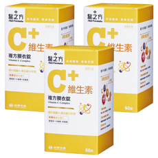 台塑生醫 MD Formula 醫之方 維生素C複方膜衣錠 60顆, 奶素可食, 維持健康力, 具抗氧化作用, 葡萄籽+卡姆果+玫瑰果, 3罐