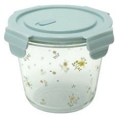 MYUMYU 沐慕家居 高硼抗爆玻璃保鮮盒 藍色碎花 500ml, 1 個容器 + 1 個蓋子, 1個