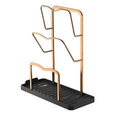 Mega 廚房多功能輕奢航空鋁鍋蓋架(三層), 黑金, 1個