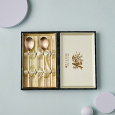 Obooja 韓國製防彈鍮器手工雕刻新梅花雙人湯筷組, 1套, 湯筷2副+筷子4支(2雙)+2P高級絲綢禮盒, 單一顏色