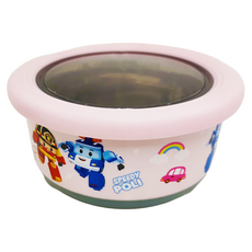 ROBOCAR POLI 波力 304不鏽鋼防滑隔熱碗 14.6 x 7.7cm 720ml, 粉色, 1個