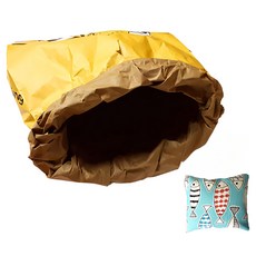 HEALING TIME BTOB Secret House貓咪紙袋隧道 無鐵無毒紙材質 附贈抱枕, 65 x 39cm, 黃黑色, 1組