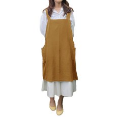 亞麻簡約長版圍裙 XXXL, 芥末黃, 1個