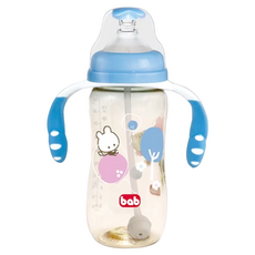 bab 培寶 PPSU 寬口徑手把吸管奶瓶 L, Blue, 330ml, 1個