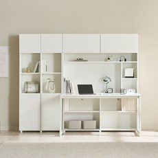 장인가구 E0 프론티 전면 1400 책상 + 800 긴책장 세트 방문설치, 화이트