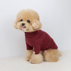 Grooming Dog 寵物素色高領T恤, 酒紅色
