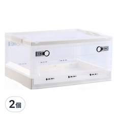 三開摺疊收納箱 100公升, 白透明片 白色, 738 超大號 68 x 47 x 37cm, 2個