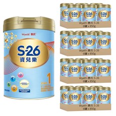 Wyeth 惠氏 S-26 資兒樂嬰兒配方奶粉 1號 再升級版 0~12個月, 850g, 24罐