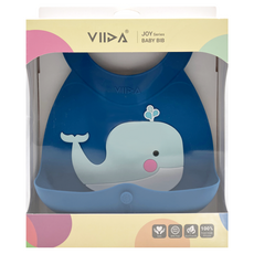 VIIDA Joy 便攜式矽膠圍兜, 食品級矽膠, 四階段可調式, 大口袋設計, 深藍 迪倫鯨, 1個, 1入