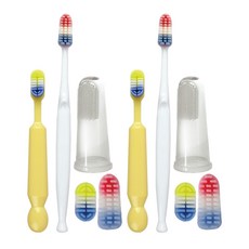 perfection 矽膠媽媽寶寶牙刷5件組, 透明 + 黃色 + 白色, 2套
