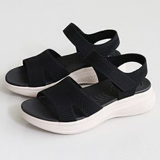 DZN 女款 Reshuno 超輕量舒適緩震彈力針織厚底涼鞋, 黑色, 225