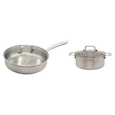 COTD 三代鍋 316不鏽鋼鍋具組, 銀色, 1套, 平底深煎鍋28cm + 雙耳湯鍋20cm + 鍋蓋 2個