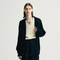 noirer 男款多色繩紋寬鬆透視開襟衫