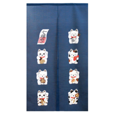 諾倫 七隻招財貓 85 x 150cm 海軍藍 門簾