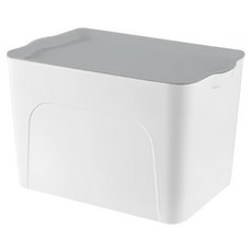 凸形把手帶蓋收納盒，環保材質，分類收納，大容量，穩固疊加, 40 x 26 x 24.5cm, 簡潔白, 1個