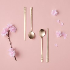 Obooja 韓國產手工鍛造鍮器Wan雙人湯筷組, 1套, 湯匙 2支 + 筷子 2雙