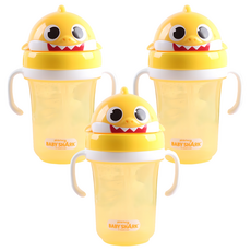 아이조움 아기상어 입체 빨대물통, 300ml, 3개, 혼합색상
