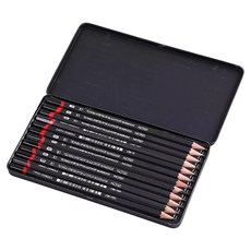 USLON 素描筆 12支入 鐵盒裝 8B-2H多種硬度可選, 1組