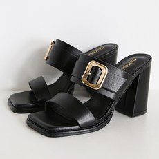 단골언니 여성용 허쉬 소가죽 금장버클 힐 슬리퍼 9cm