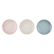 LE CREUSET 蕾絲花恬系列圓盤, 蛋白霜 + 海洋之花 藍色 + 貝殼粉, 3個