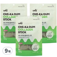꼬뜨 강아지 치카껌 스틱, 콜라겐, 100g, 9개