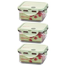 LocknLock 樂扣樂扣 Bisfree Pure系列 正方形密封保鮮盒 淺綠色 420ml, 3 個容器 + 3 個蓋子, 3個