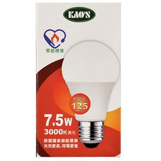 KAOS 超省電 LED燈泡 E27 7.5W 黃光 節能燈泡, 1個