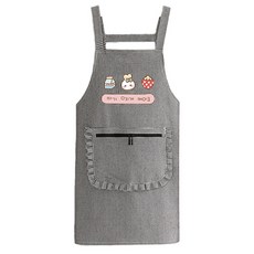 Leovince 簡約基本款拉鍊口袋棉質吊帶圍裙 草莓兔子, 黑色