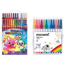 지구화학 핑크퐁 원더스타 색연필 24색 + 모나미 슈퍼사인펜 12색 세트, 1세트