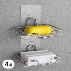 Musikine 快速瀝水黏貼式不鏽鋼肥皂架, 銀色, 4個
