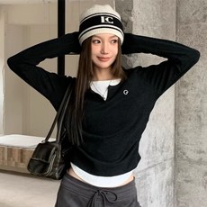 PEONIST 女士假兩件式修身長袖T恤