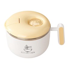 couselect 卡通304不鏽鋼泡麵碗/大容量保溫飯盒/外出便當盒/湯碗速食杯/上班/上學午餐盒 15.7 x 15.7 x 11.8cm 1.5L, 萌喵黃色, 1個