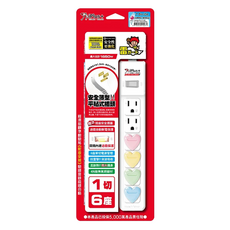 iPlus 保護傘 1切6座扁插延長線, 1.8m, 素色 延長線 白色, 1條