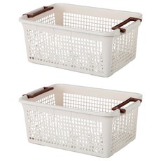 THE ZAKKA 方形網格把手收納箱, 2個, 象牙色