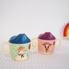 rice 動物印花壺嘴型環保水杯 2入, 農場動物款 粉色+農場動物款 綠色, 1組