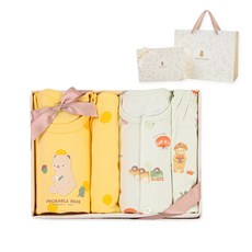 ORGANICMOM 嬰幼兒用 週歲百日禮物 Wony Dot 黃色內衣上下衣套裝 MJZL9B05 + Yoko 內衣上下衣套裝 MJZP9B07 + 購物袋