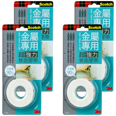 3M Scotch 超強力VHB雙面膠帶 金屬專用 V1201, 超強黏性 適用於戶外環境 材質強韌可承重 角落接縫處皆可服貼, 4個