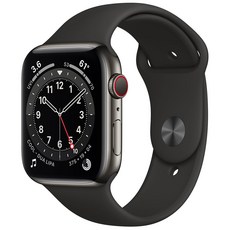 Apple 애플워치 6, 44mm, GPS+Cellular, 스테인리스 스틸, 그래파이트 / 블랙 스포츠 밴드, 그래파이트 스테인리스 스틸 케이스,블랙 스포츠 밴드