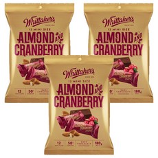 Whittaker's 迷你杏仁蔓越莓巧克力, 180g, 3袋